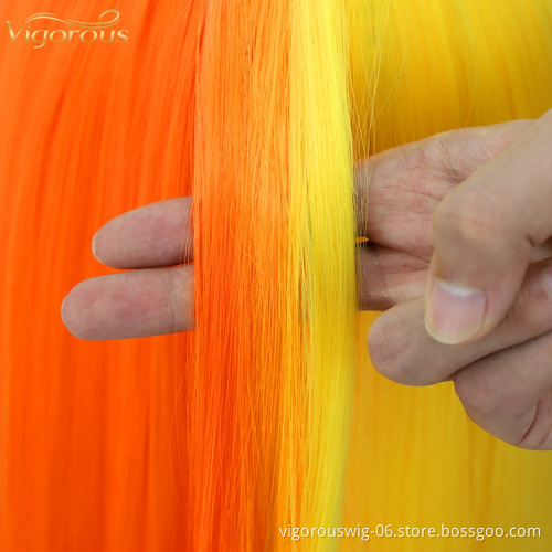 Colorful Cosplay Half Yellow And Orang Short Bob with Bangs Synthetic Wig Glueless Heat Resistant Hair None Lace Wig Top Sell